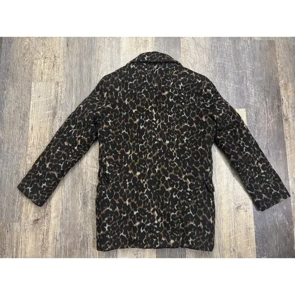 HM Womens Leopard Print Wool Blend Double Breasted Pea Coat Brown Black Size 2 - Picture 6 of 6